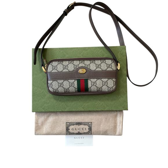 Gucci GG Supreme Ophidia Mini Crossbody Bag Beige/Ebony Coated Canvas NEW - Picture 12 of 14